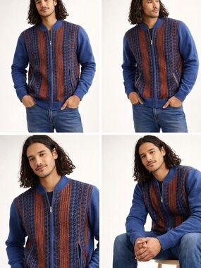 Men's Cigar Blue Zip-Up Knit Sweater with insulation. BRAND NEW! NEVER USED NEW